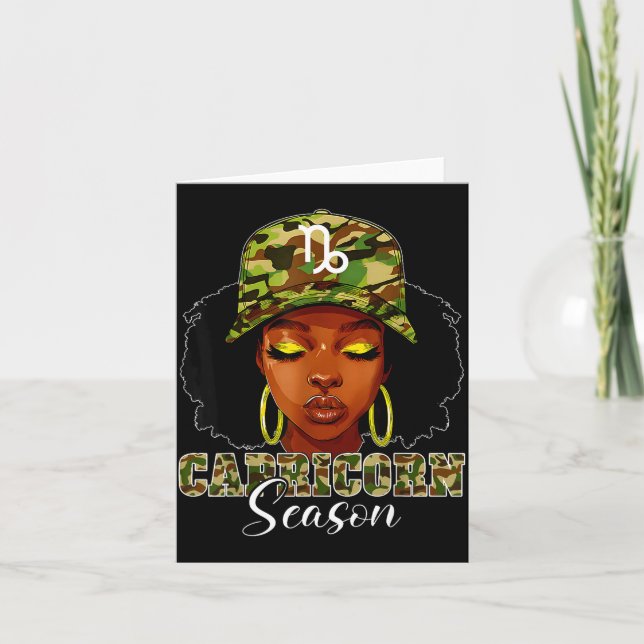 Capricorn Season Black Woman With Camo Hat Birthda Karte (Vorderseite)