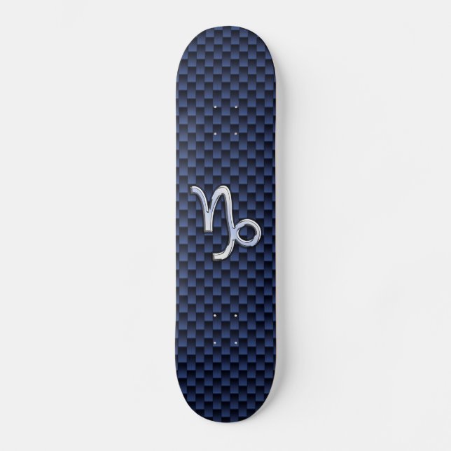 Capricorn Sign Navy Blue Carbon Fiber Style Skateboard (Vorderseite)