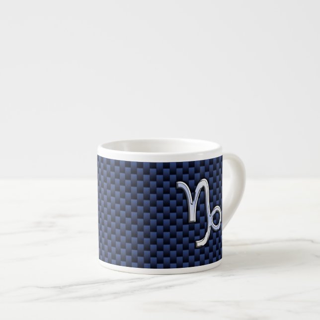 Capricorn Sign Navy Blue Carbon Fibre Style Espressotasse (Vorderseite Rechts)