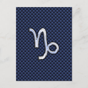 Capricorn Sign Navy Blue Carbon Fibre Style Postkarte