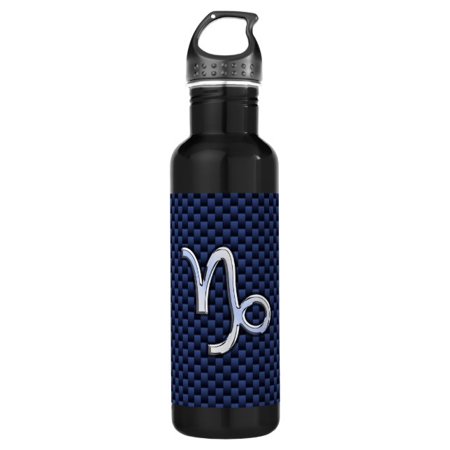 Capricorn Sign Navy Blue Carbon Fibre Style Trinkflasche (Vorderseite)