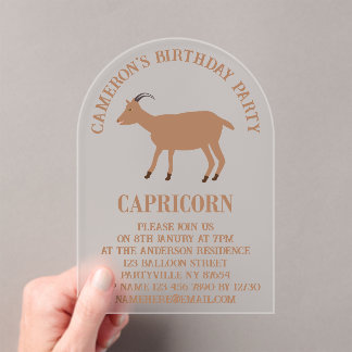 Capricorn Star Sign Goat Custom Geburtstagsparty Acryleinladungen