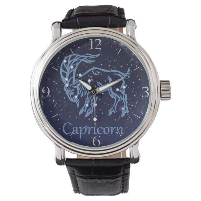 Capricorn-Sternbild und Sternzeichen mit Sternen Armbanduhr (Vorderseite)