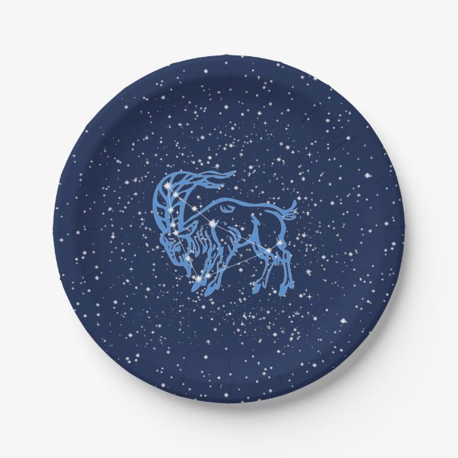 Capricorn-Sternbild und Sternzeichen mit Sternen Pappteller (Vorderseite)