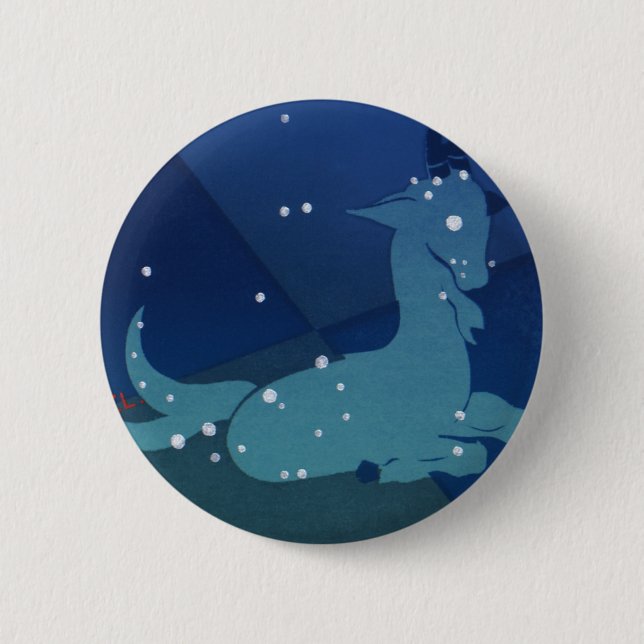Capricorn-Sternbild, Vintages Zodiak, Astrologie Button (Vorderseite)