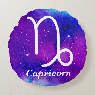 Capricorn Symbol Lila Blauer Nebel Rundes Kissen