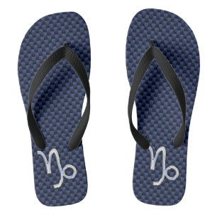 Capricorn Symbol Navy Carbon Fibre Style Flip Flops