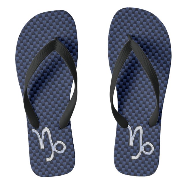 Capricorn Symbol Navy Carbon Fibre Style Flip Flops (Fußbett)