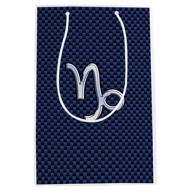 Capricorn Symbol Navy Carbon Fibre Style Mittlere Geschenktüte (Vorderseite)