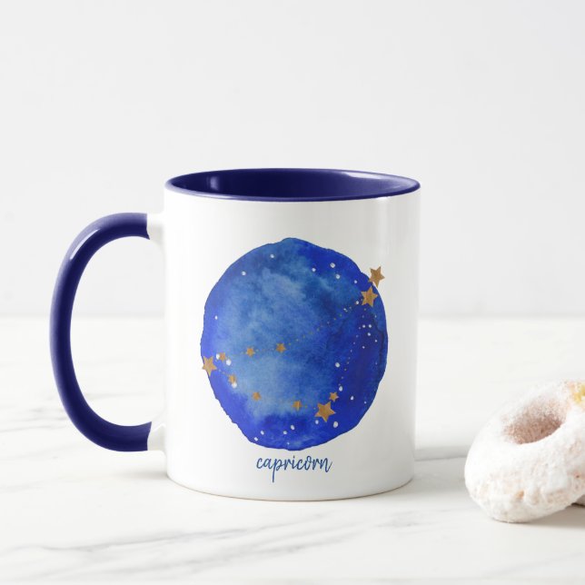 Capricorn Watercolor Sky Constellation Zodiac Tasse (Mit Donut)