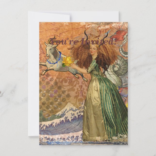 Capricorn Woman Goat Whimsical Fun Einladung (Vorderseite)