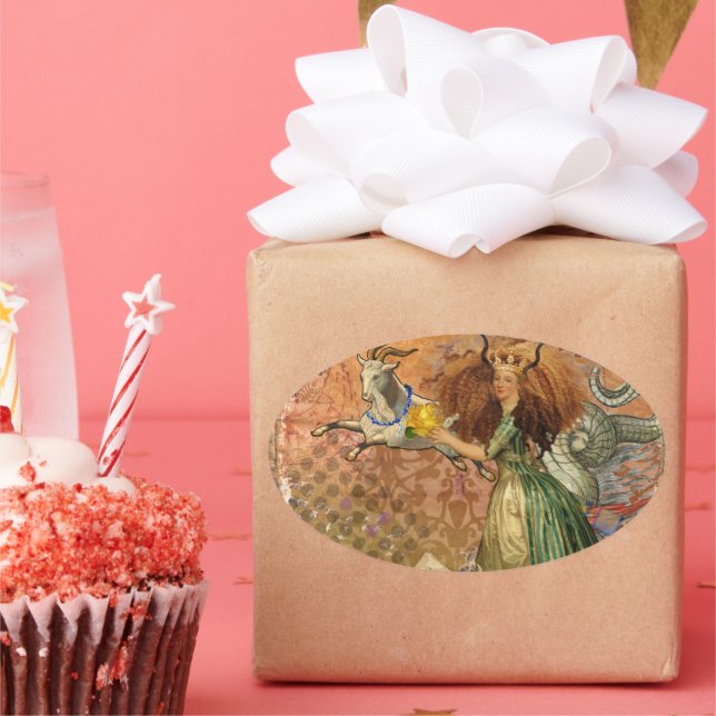 Capricorn Woman Goat Whimsical Fun Ovaler Aufkleber (Party)