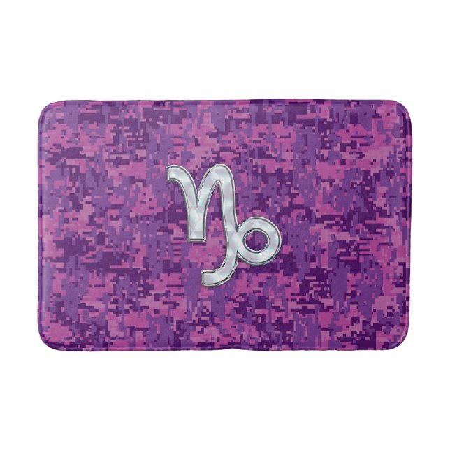Capricorn-Zeichen auf Fuchsia Digital Camouflage Badematte (Vorderseite)