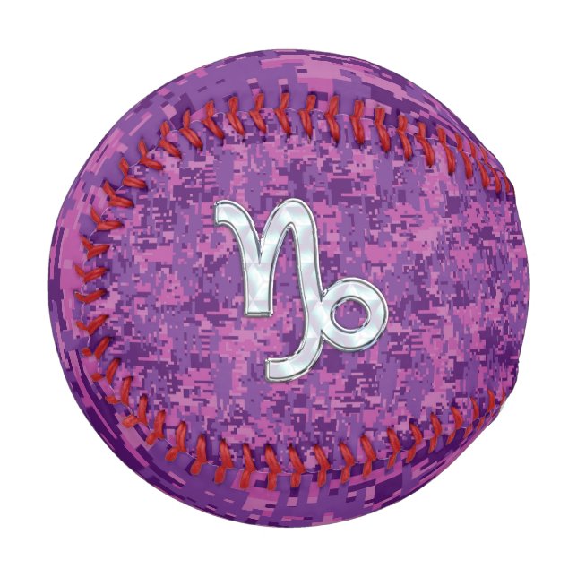 Capricorn-Zeichen auf Fuchsia Digital Camouflage Baseball (Vorderseite Links)