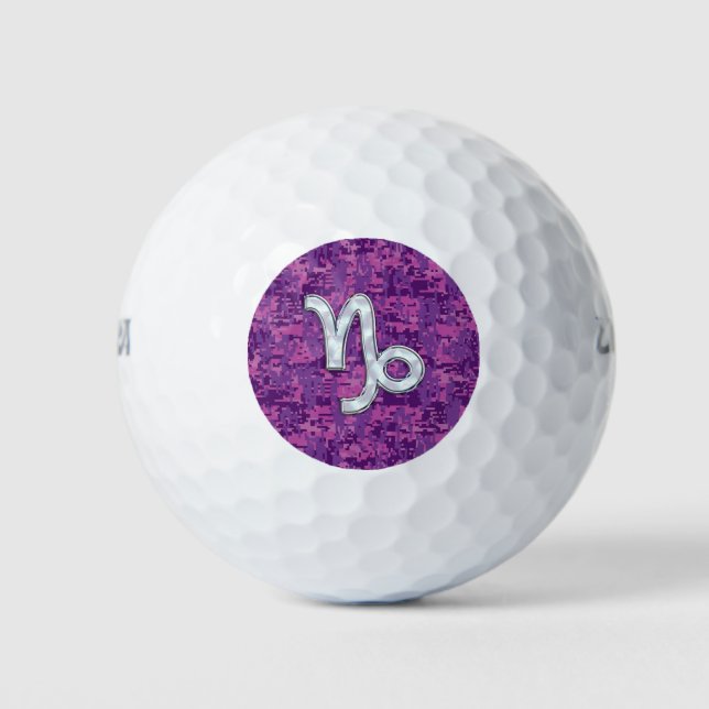 Capricorn-Zeichen auf Fuchsia Digital Camouflage Golfball (Vorderseite)
