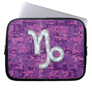 Capricorn-Zeichen auf Fuchsia Digital Camouflage Laptopschutzhülle