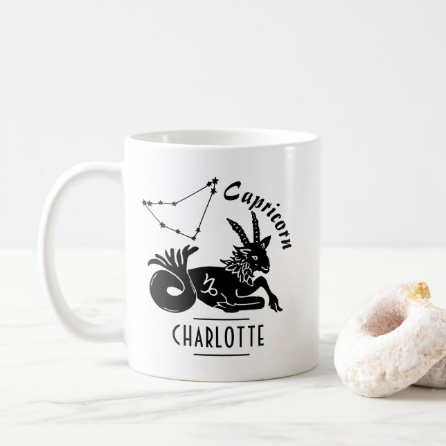 Capricorn-Ziege-Konstellation Individuelle Name Ge Kaffeetasse (Mit Donut)