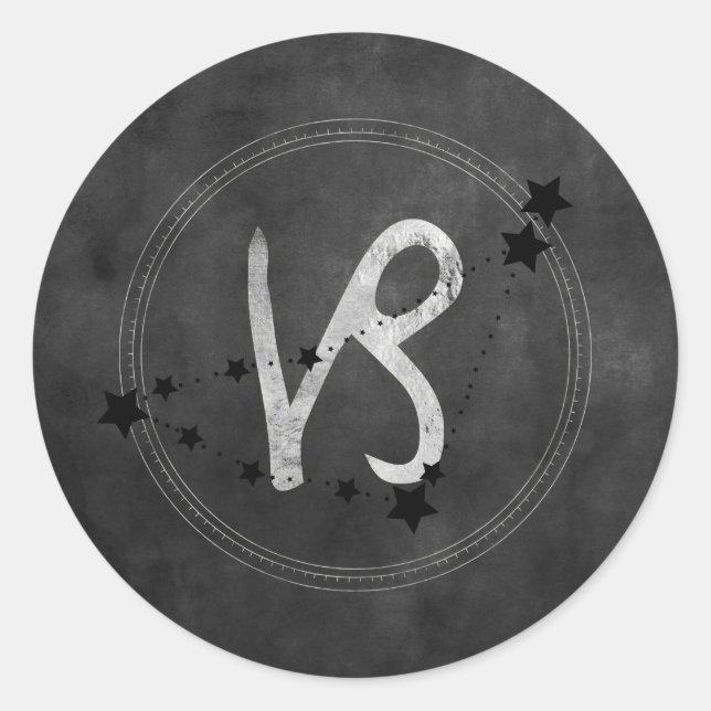 Capricorn-Ziege Zodiac Sternbild schwarz Silber Runder Aufkleber (Vorderseite)