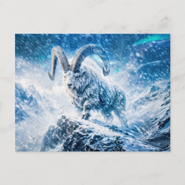Capricorn Zodiac as Majestic Ram Under Aurora Sky Postkarte (Vorderseite)