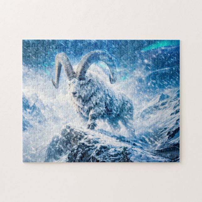 Capricorn Zodiac as Majestic Ram Under Aurora Sky Puzzle (Horizontal)