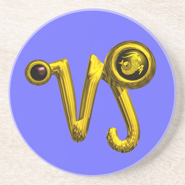 CAPRICORN ZODIAC BIRTHDAY JEWEL Gold, Black Onyx Sandstein Untersetzer (Vorne)