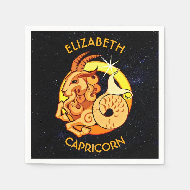 Capricorn Zodiac Birthday Sign With Your Name Serviette (Vorderseite)