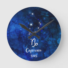 Capricorn Zodiac Constellation Galaxy Sky Monogram Runde Wanduhr