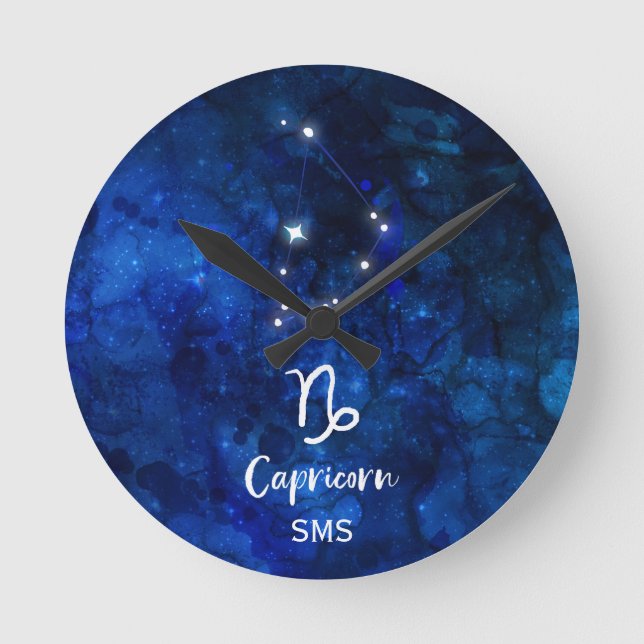 Capricorn Zodiac Constellation Galaxy Sky Monogram Runde Wanduhr (Vorderseite)