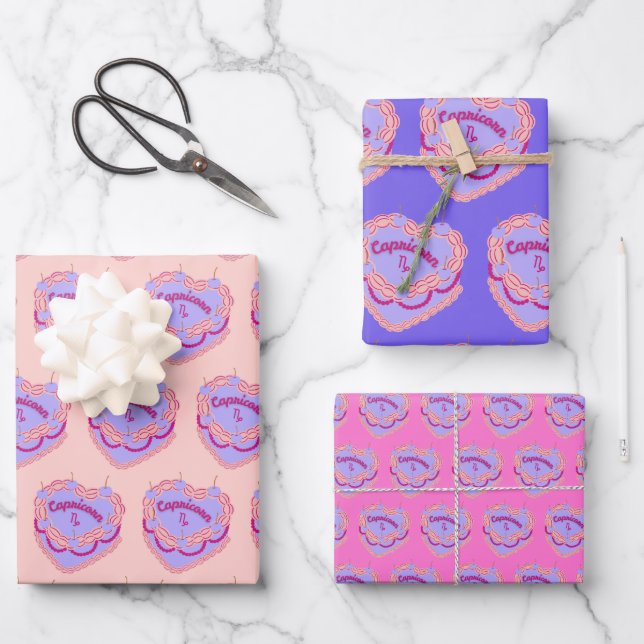 Capricorn Zodiac Coquette Herz Birthday Cake Geschenkpapier Set (Vorderseite)