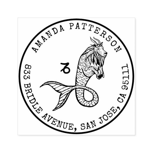 Capricorn Zodiac Handgezeichnet Wappen | RÜCKSENDE Gummistempel (Prägung)