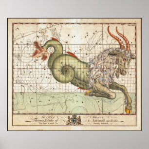 Capricorn Zodiac Illustration John Bevis 1750 Poster