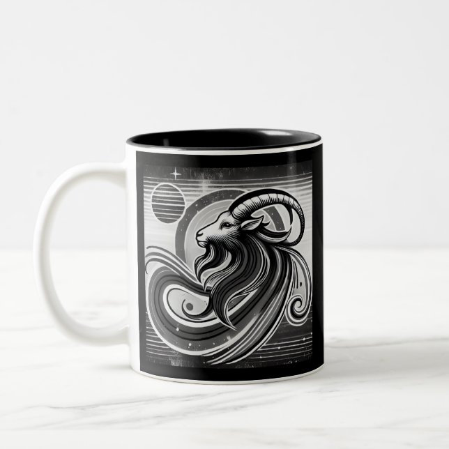 Capricorn Zodiac Kaffee Tasse Schwarz und Weiß (Links)