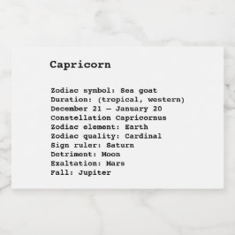 Capricorn Zodiac Sign Astrologie Geburtsstern Lebensmitteletikett