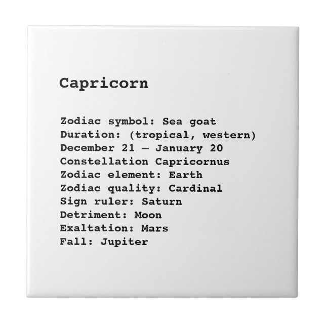 Capricorn Zodiac Sign Astrologie Schwarz-weiß Fliese (Vorderseite)