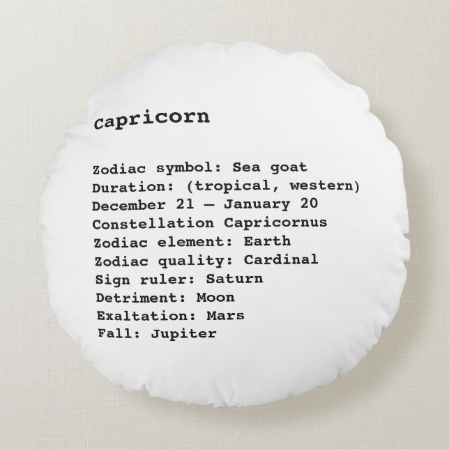 Capricorn Zodiac Sign Astrologie Schwarz-weiß Rundes Kissen (Vorderseite)