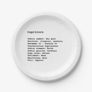 Capricorn Zodiac Sign Astrologie Schwarz-weiße Ge Pappteller
