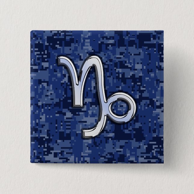 Capricorn Zodiac Sign auf Navy Digital Camouflage Button (Vorderseite)