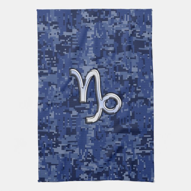 Capricorn Zodiac Sign auf Navy Digital Camouflage Handtuch (Vertikal)