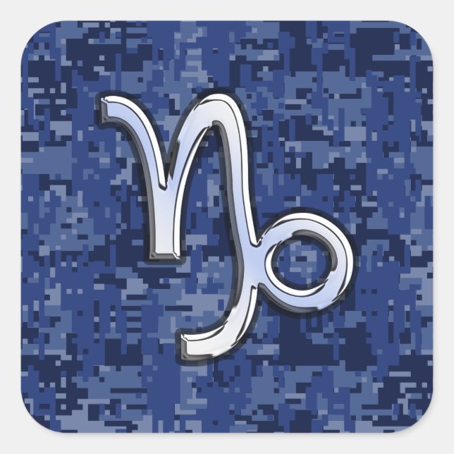 Capricorn Zodiac Sign auf Navy Digital Camouflage Quadratischer Aufkleber (Vorderseite)