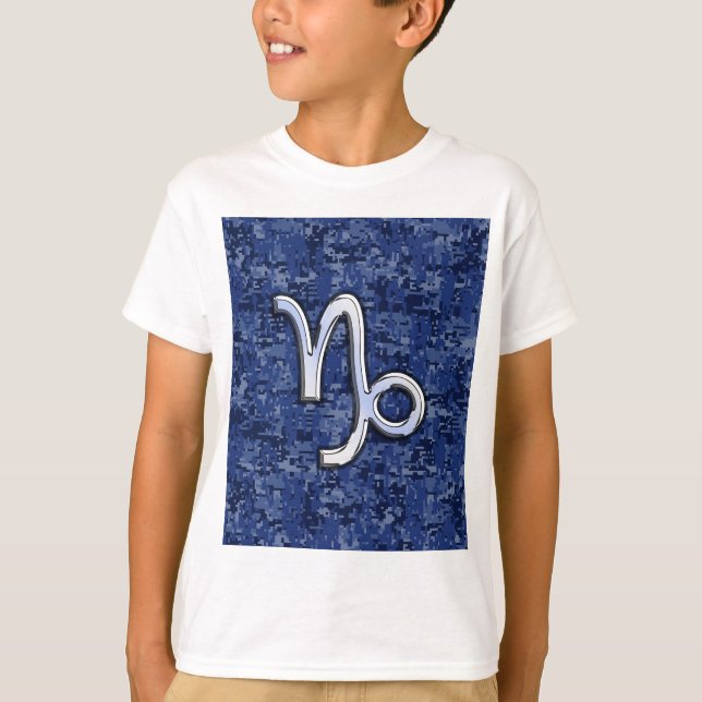 Capricorn Zodiac Sign auf Navy Digital Camouflage T-Shirt (Vorderseite)