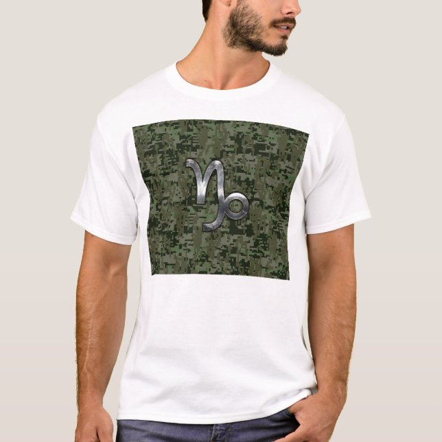 Capricorn Zodiac Sign auf olivengrüne digitale Cam T-Shirt (Vorderseite)