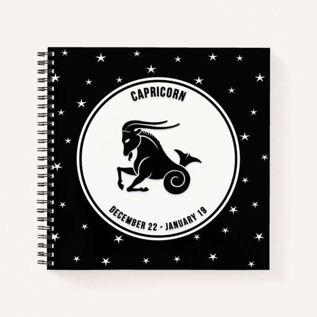 Capricorn Zodiac Sign, Black & White Notebook Notizbuch (Vorderseite)