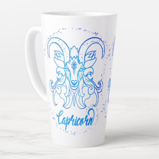 Capricorn zodiac sign bright light blue glitter milchtasse (Linke Ecke)
