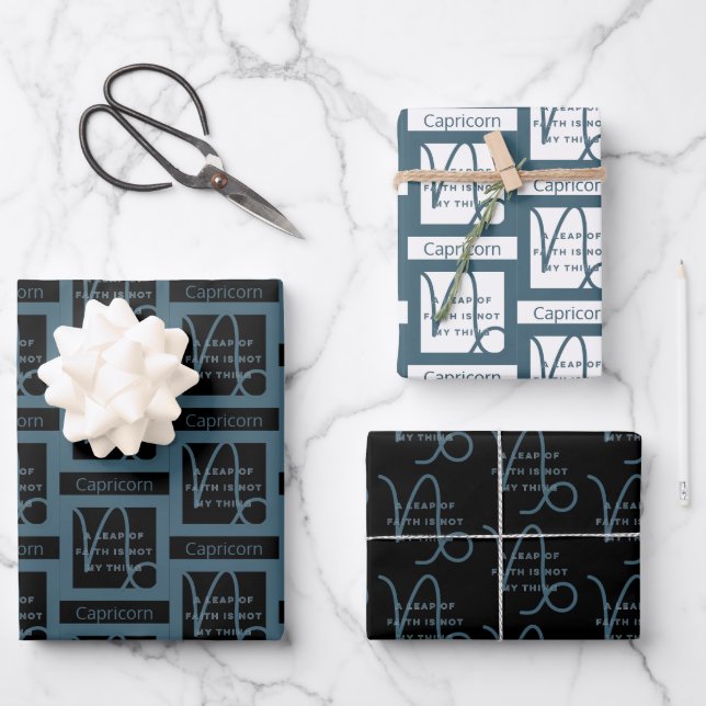 Capricorn Zodiac Sign Fusion Zitat Blue Text Gebur Geschenkpapier Set (Vorderseite)
