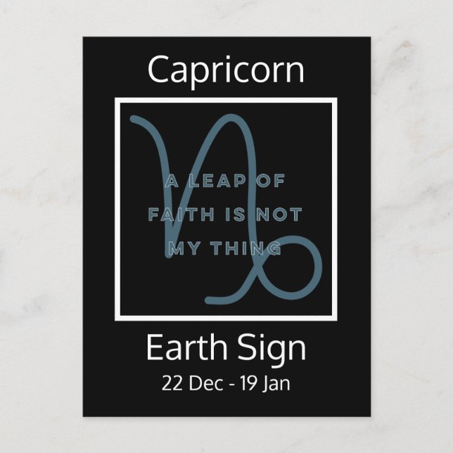 Capricorn Zodiac Sign Fusion Zitat in Blau und Wei Postkarte (Vorderseite)