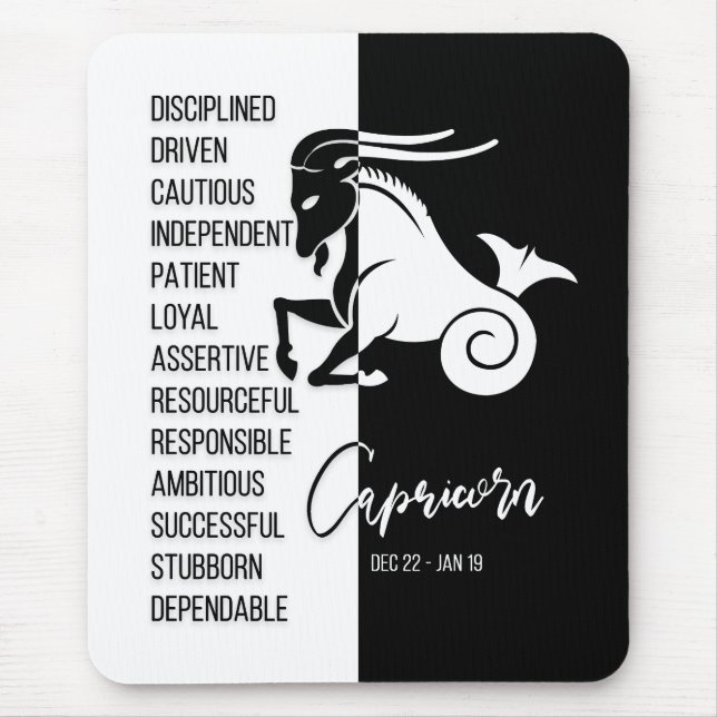 Capricorn Zodiac Sign Mousepad, Black & White Mousepad (Vorne)