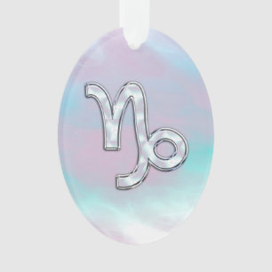 Capricorn Zodiac Sign on Mother Pearl Style Ornament