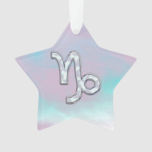 Capricorn Zodiac Sign on Mother Pearl Style Ornament