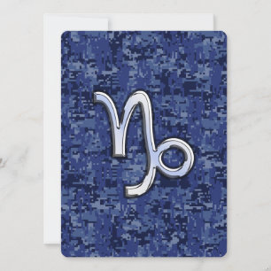 Capricorn Zodiac Sign on navy blue digital camo