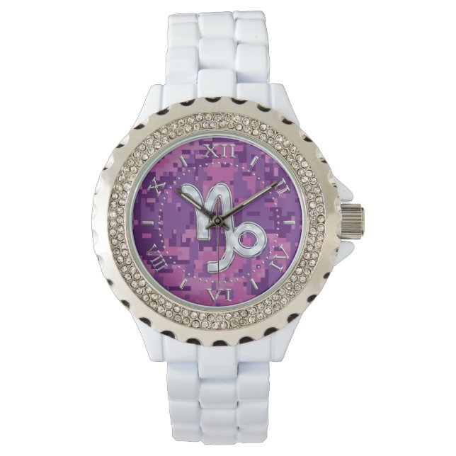 Capricorn Zodiac Sign Pink Camouflage Dial Armbanduhr (Vorderseite)